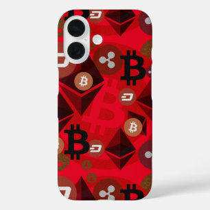 Cryptocurrency Red Pattern iPhone 16 Case