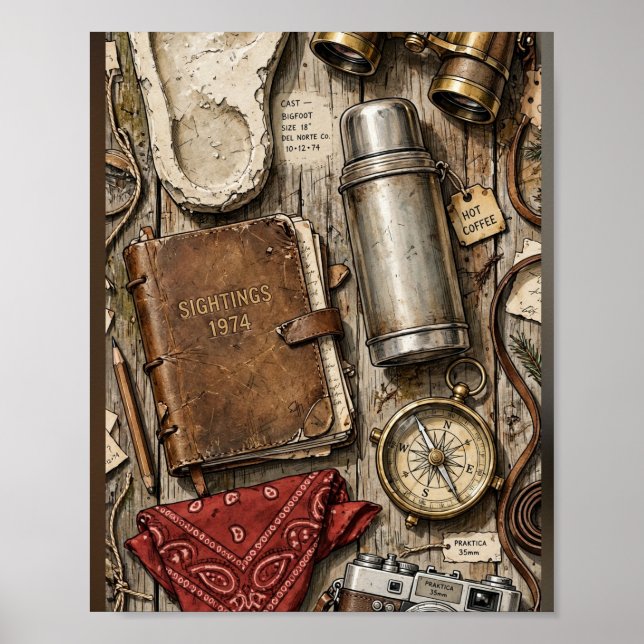 Cryptozoologist Field Kit Flat Lay Poster (Front)