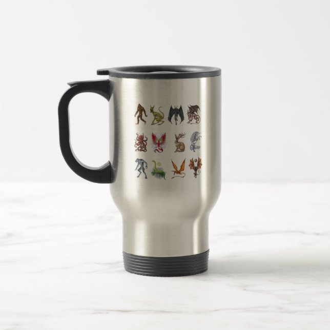 Cryptozoology Cryptid Creatures Travel Mug (Left)