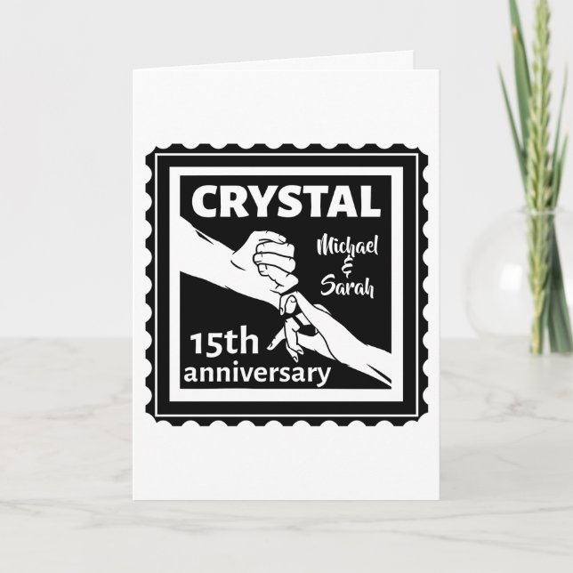 Crystal 15th wedding anniversary holding hands card (Front)
