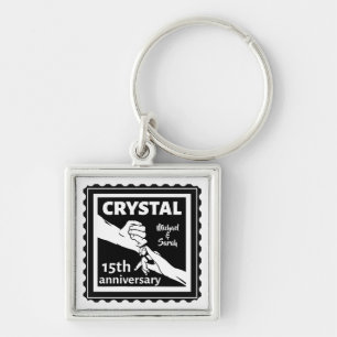Crystal 15th wedding anniversary holding hands key ring