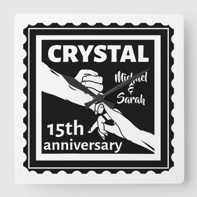Crystal 15th wedding anniversary holding hands square wall clock (Front)