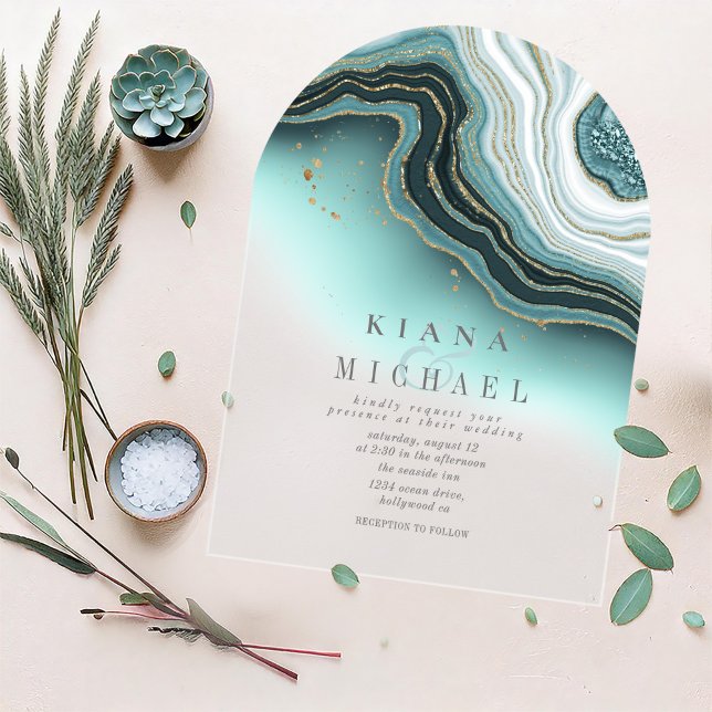 Crystal Agate Wedding Teal Arch ID825 Acrylic Invitations (Creator Uploaded)