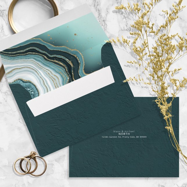 Crystal Agate Wedding Teal ID825 Envelope (Interior/Back In Situ)