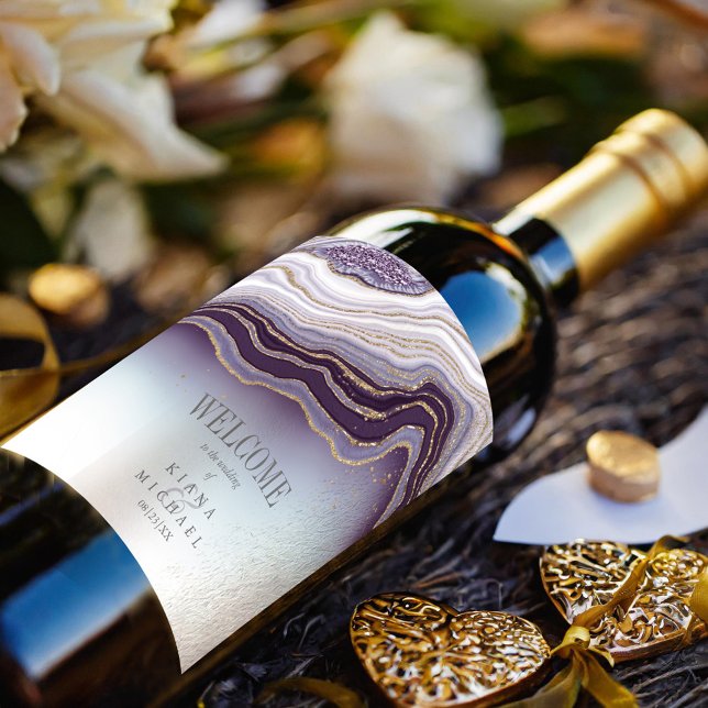 Crystal Agate Wedding Welcome Amethyst ID825 Wine Label (Creator Uploaded)