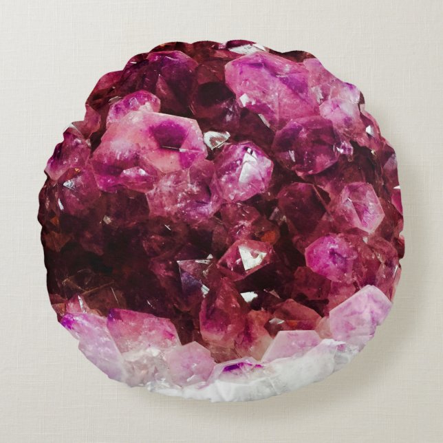 Crystal amethyst purple mineral round cushion (Front)