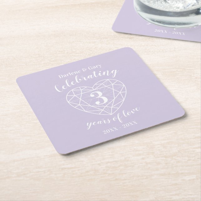 Crystal anniversary 3 years of love coasters (Angled)