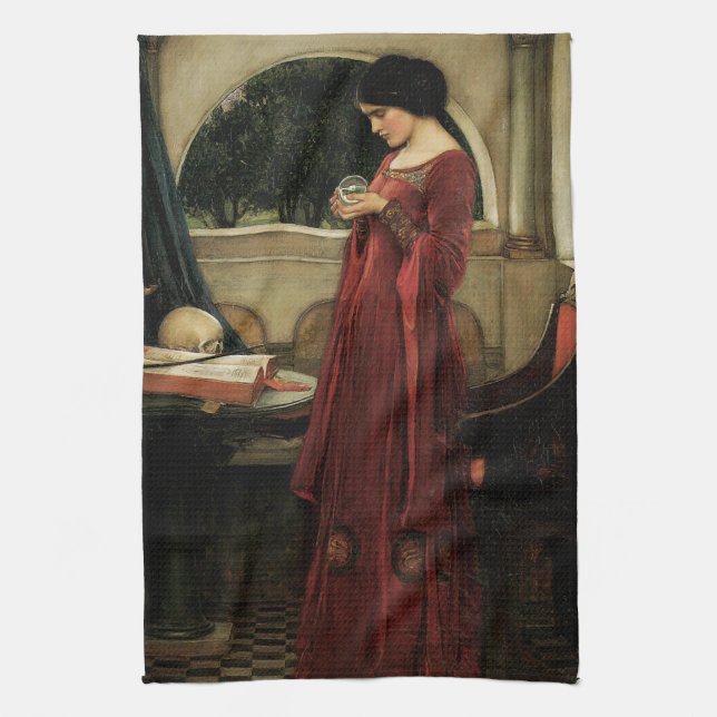 Crystal Ball by John William Waterhouse Tea Towel (Vertical)