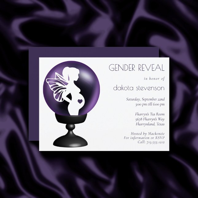 Crystal Ball Fairy | Dark Purple Gender Reveal Invitation (Creator Uploaded)