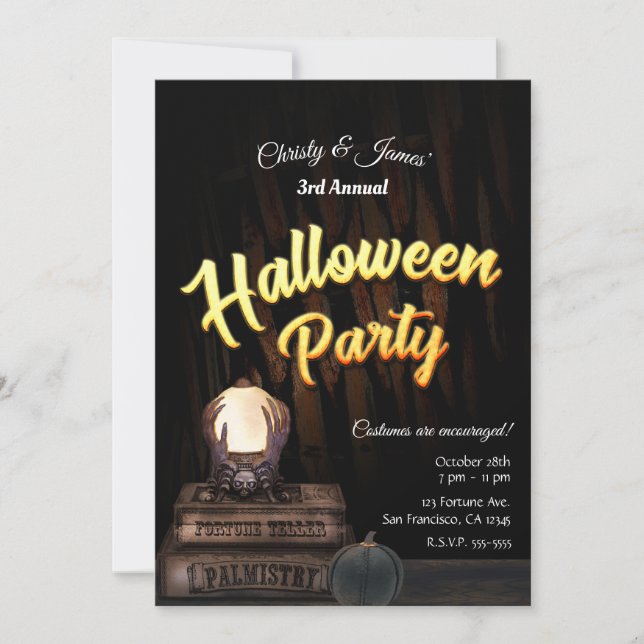 Crystal Ball Glow Fortune Teller Halloween Party Invitation (Front)