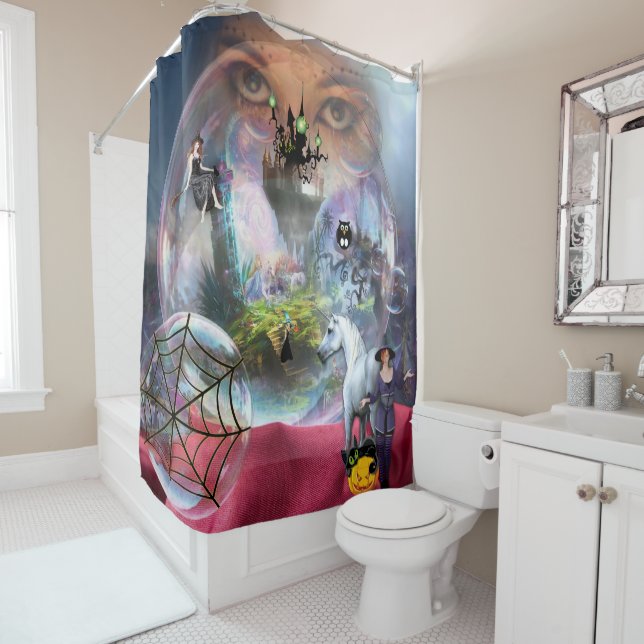 Crystal Ball Halloween Witch Shower Curtain (In Situ)