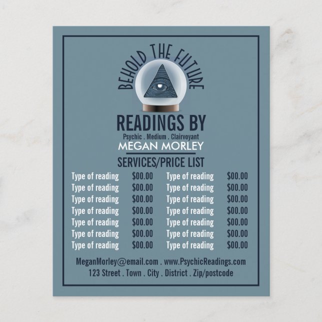 Crystal Ball, Psychic Reading Price List Flyer (Front)