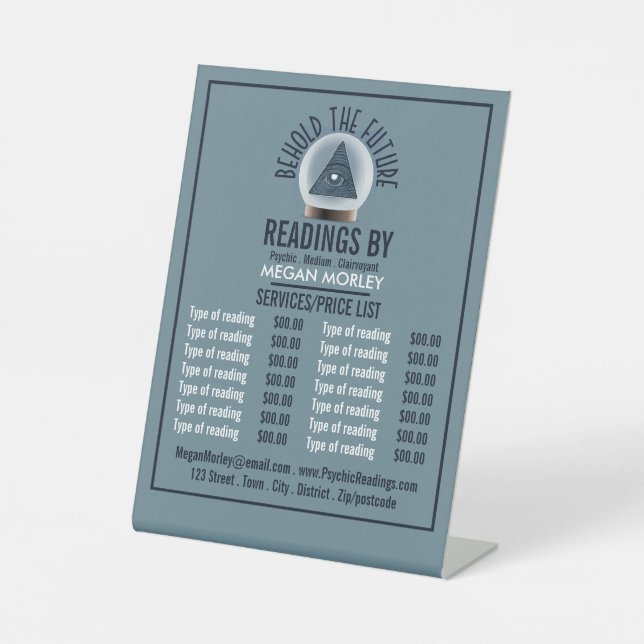 Crystal Ball, Psychic Reading Price List Pedestal Sign (Front)