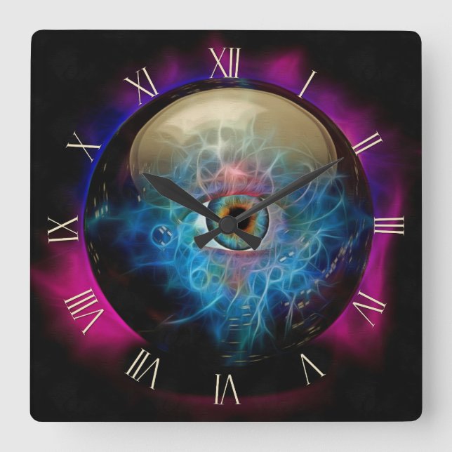 Crystal ball with eye square wall clock (Front)