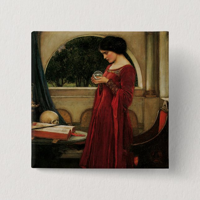 Crystal Ball Woman Waterhouse Painting 15 Cm Square Badge (Front)