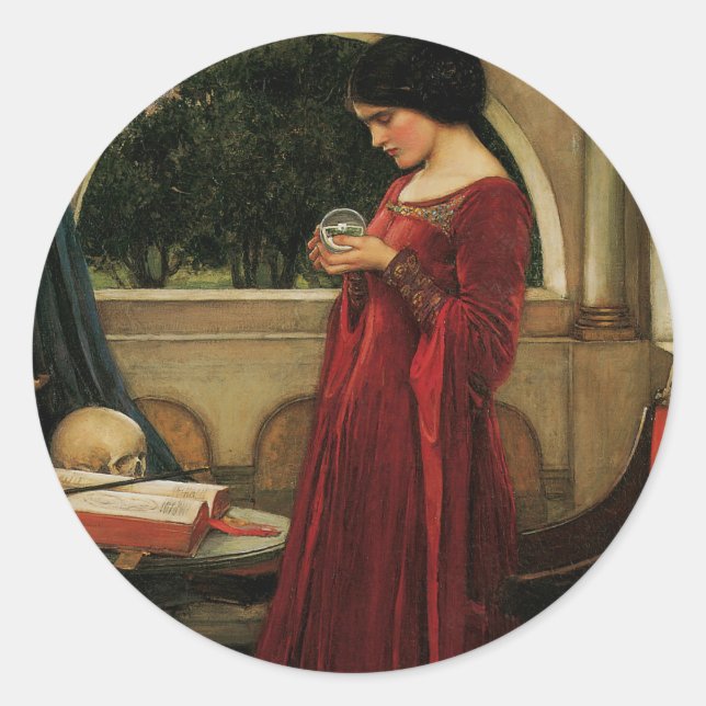 Crystal Ball Woman Waterhouse Painting Classic Round Sticker (Front)