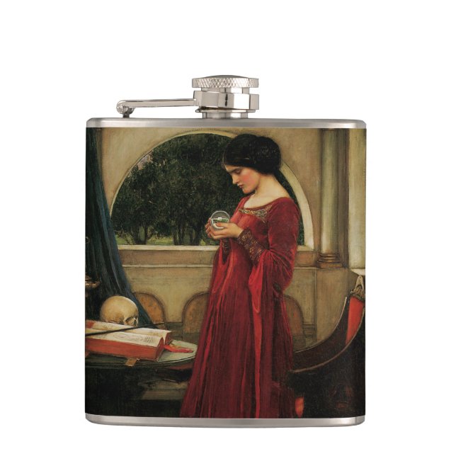 Crystal Ball Woman Waterhouse Painting Hip Flask (Front)