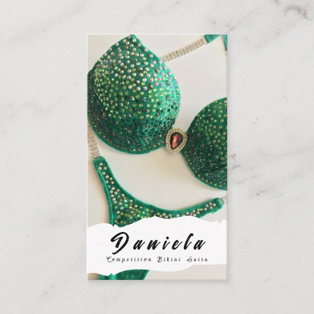 Crystal Bikini Fitness Competition Suits Women Bus Business Card (Front)