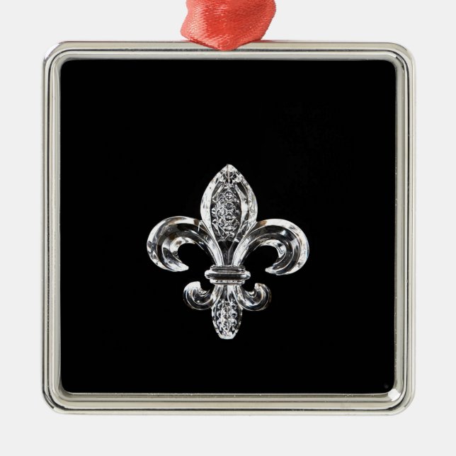 Crystal Black Fleur de lis Metal Tree Decoration (Front)