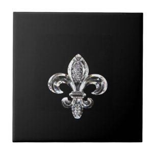 Crystal Black Fleur de lis Tile