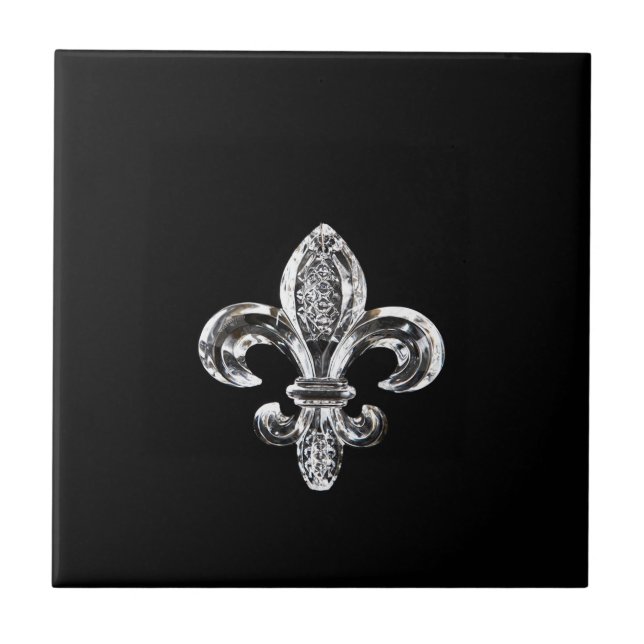 Crystal Black Fleur de lis Tile (Front)