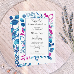Crystal Blue and Magenta Floral Invitation