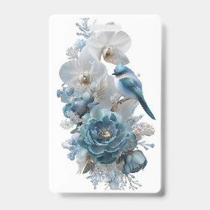 Crystal Blue Bird & Glass Flower Badge.		 ID Badge