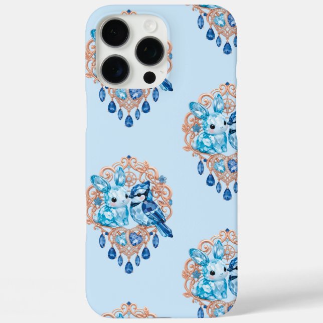 Crystal Blue Bunny and Blue Jay Heart Case-Mate iPhone Case (Back)