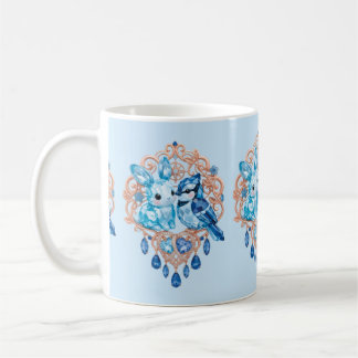 Crystal Blue Bunny and Blue Jay Heart Coffee Mug
