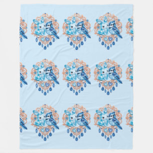 Crystal Blue Bunny and Blue Jay Heart Fleece Blanket
