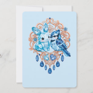 Crystal Blue Bunny and Blue Jay Heart Invitation