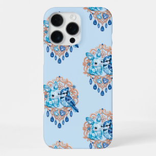 Crystal Blue Bunny and Blue Jay Heart iPhone 16 Pro Max Case
