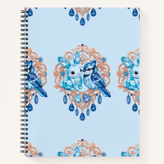 Crystal Blue Bunny and Blue Jay Heart Notebook (Front)