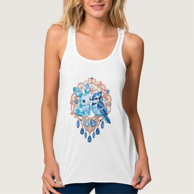 Crystal Blue Bunny and Blue Jay Heart Singlet (Front)