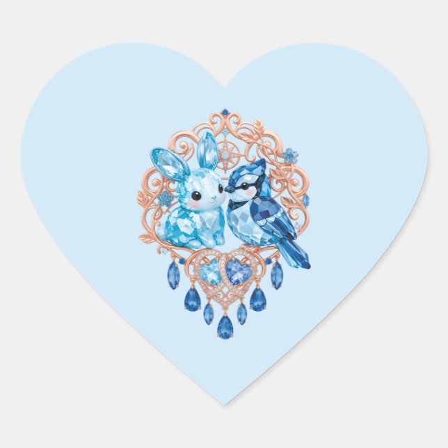 Crystal Blue Bunny and Blue Jay Heart Sticker (Front)