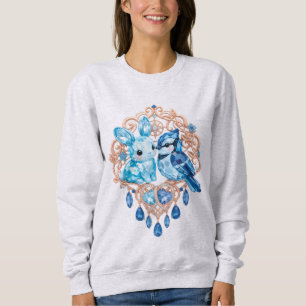 Crystal Blue Bunny and Blue Jay Heart Sweatshirt