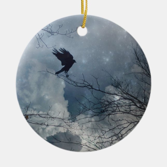 Crystal Blue Crow Sky Ceramic Tree Decoration (Front)