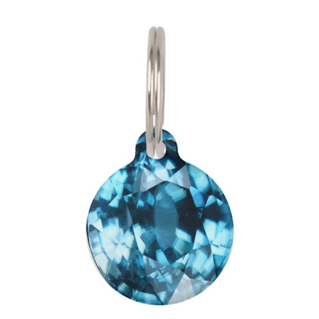 Crystal Blue Gemstone Zircon December Birthstone Pet Tag (Front)
