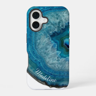 Crystal Blue Geode Slice   Personalized  iPhone 16 Case