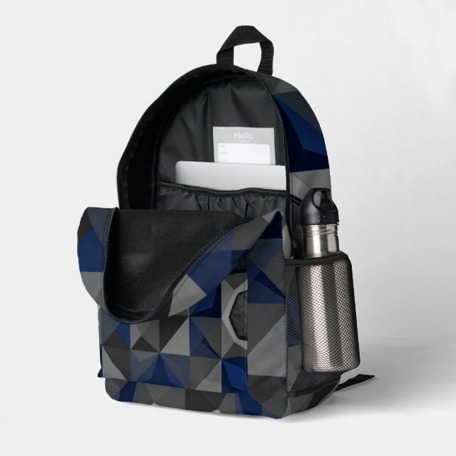 Crystal Blue Low‑Poly Geometric Backpack (Back Corner Right (Open))