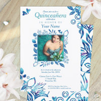 Crystal Blue Pattern Quinceanera Invitation