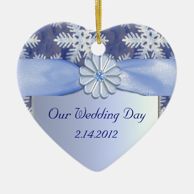 Crystal Blue Snowflake Celebration Ceramic Tree Decoration (Front)