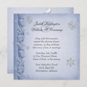 Crystal Blue Snowflakes Winter Wedding Invitation