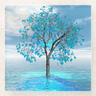 Crystal Blue Tree Glass Coaster