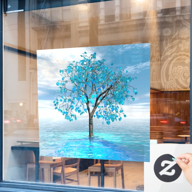 Crystal Blue Tree Window Cling (Cafe Window)