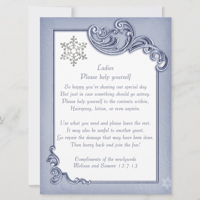 Crystal Blue Winter Frame Wedding Basket Sign (Front)