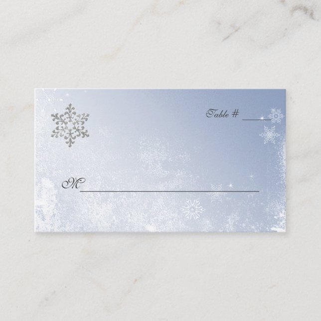 Crystal Blue Winter Wedding Place Cards (Front)