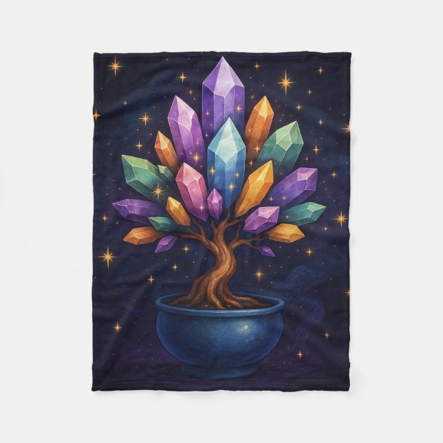 Crystal Bonsai Throw Blanket – Mystical Nature Art (Front)
