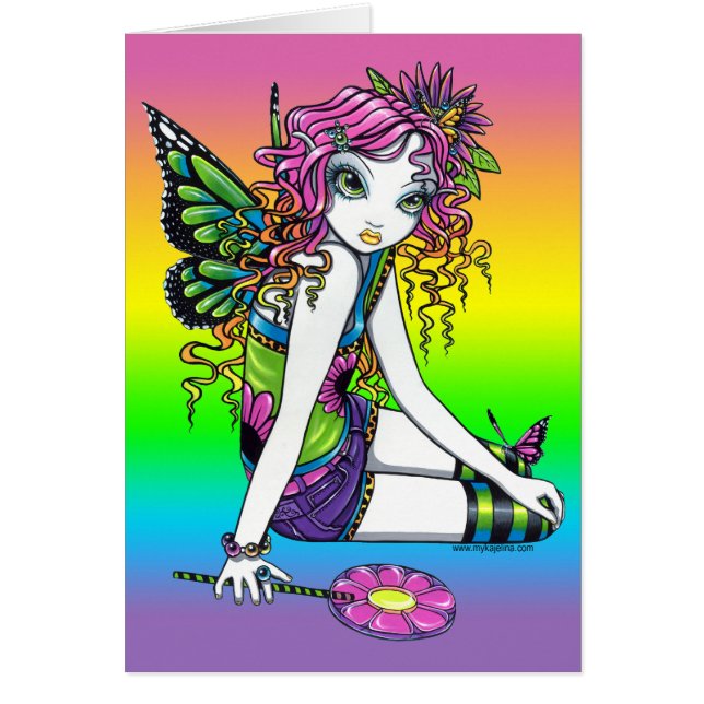 "Crystal" Candy Rainbow Butterfly Fairy Art Card (Front)
