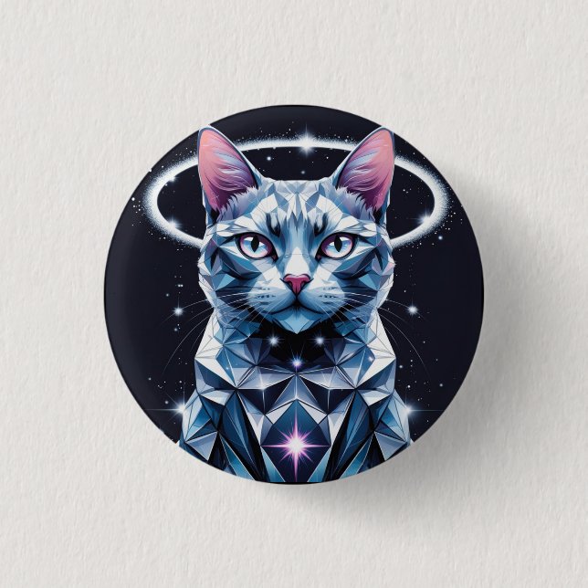 Crystal Cat Geometric Vector Art  3 Cm Round Badge (Front)